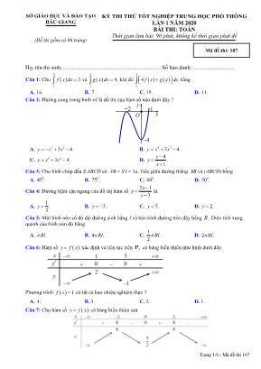 Đề thi thử Tốt nghiệp THPT môn Toán năm 2019 lần 1 - Mã đề 107 - Sở giáo dục và đào tạo Bắc Giang