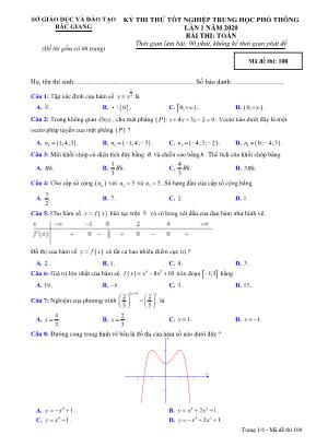 Đề thi thử Tốt nghiệp THPT môn Toán năm 2019 lần 1 - Mã đề 108 - Sở giáo dục và đào tạo Bắc Giang