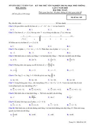 Đề thi thử Tốt nghiệp THPT môn Toán năm 2019 lần 1 - Mã đề 109 - Sở giáo dục và đào tạo Bắc Giang