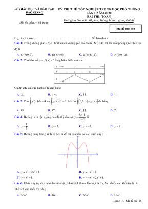 Đề thi thử Tốt nghiệp THPT môn Toán năm 2019 lần 1 - Mã đề 110 - Sở giáo dục và đào tạo Bắc Giang