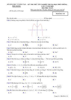 Đề thi thử Tốt nghiệp THPT môn Toán năm 2019 lần 1 - Mã đề 114 - Sở giáo dục và đào tạo Bắc Giang