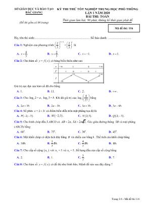 Đề thi thử Tốt nghiệp THPT môn Toán năm 2019 lần 1 - Mã đề 116 - Sở giáo dục và đào tạo Bắc Giang