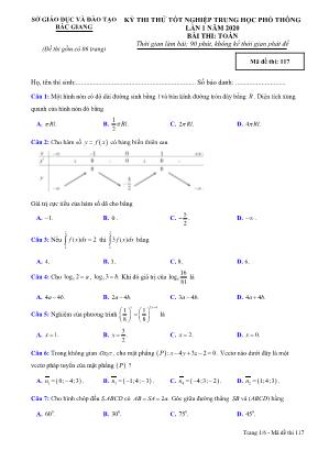 Đề thi thử Tốt nghiệp THPT môn Toán năm 2019 lần 1 - Mã đề 117 - Sở giáo dục và đào tạo Bắc Giang