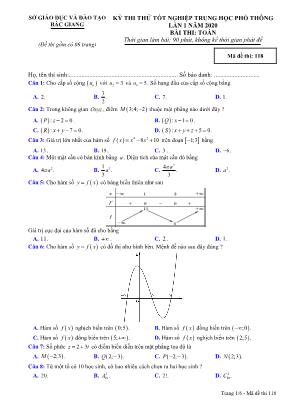 Đề thi thử Tốt nghiệp THPT môn Toán năm 2019 lần 1 - Mã đề 118 - Sở giáo dục và đào tạo Bắc Giang