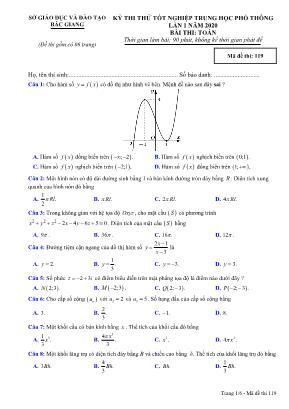 Đề thi thử Tốt nghiệp THPT môn Toán năm 2019 lần 1 - Mã đề 119 - Sở giáo dục và đào tạo Bắc Giang