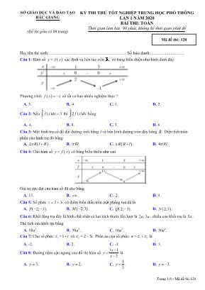 Đề thi thử Tốt nghiệp THPT môn Toán năm 2019 lần 1 - Mã đề 120 - Sở giáo dục và đào tạo Bắc Giang