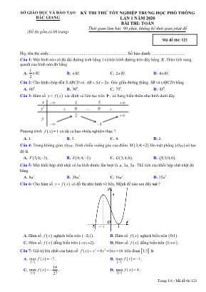 Đề thi thử Tốt nghiệp THPT môn Toán năm 2019 lần 1 - Mã đề 121 - Sở giáo dục và đào tạo Bắc Giang