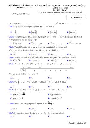 Đề thi thử Tốt nghiệp THPT môn Toán năm 2019 lần 1 - Mã đề 123 - Sở giáo dục và đào tạo Bắc Giang