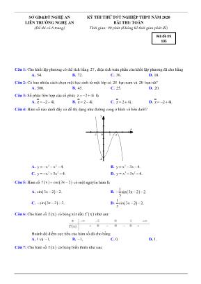 Đề thi thử Tốt nghiệp THPT môn Toán năm 2020 - Mã đề 105 - Sở giáo dục và đào tạo Nghệ An