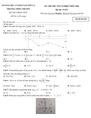Đề thi thử Tốt nghiệp THPT môn Toán năm 2020 - Mã đề 628 - Sở giáo dục và đào tạo Sơn La