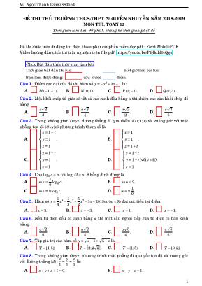 Đề thi thử Tốt nghiệp THPT môn Toán - Năm học 2018-2019 - Trường THCS - THPT Nguyễn Khuyến