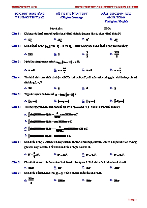 Đề thi thử Tốt nghiệp THPT môn Toán - Năm học 2019-2020 - Sở giáo dục và đào tạo Ninh Bình (Có đáp án)