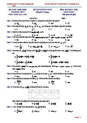 Đề thi thử Tốt nghiệp THPT môn Toán - Năm học 2019-2020 - Trường THPT Ninh Bình - Bạc Liêu (Có đáp án)