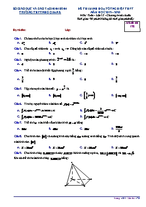 Đề thi thử Tốt nghiệp THPT môn Toán - Năm học 2019-2020 - Trường THPT Nho Quan B (Có đáp án)