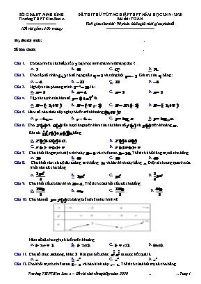 Đề thi thử Tốt nghiệp THPT môn Toán - Năm học 2019-2020 - Trường THPT Kim Sơn A (Có đáp án)