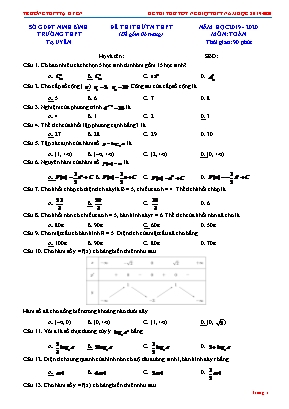 Đề thi thử Tốt nghiệp THPT môn Toán - Năm học 2019-2020 - Trường THPT Tạ Uyên (Có đáp án)