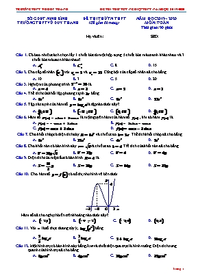 Đề thi thử Tốt nghiệp THPT môn Toán - Năm học 2019-2020 - Trường THPT Vũ Duy Thanh (Có đáp án)