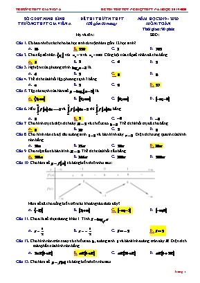 Đề thi thử Tốt nghiệp THPT môn Toán - Năm học 2019-2020 - Trường THPT Gia Viễn A (Có đáp án)