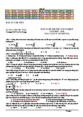 Đề thi thử Tốt nghiệp THPT môn Vật lý năm 2020 - Mã đề 001 - Trường THPT Lý Tự Trọng (Có đáp án)