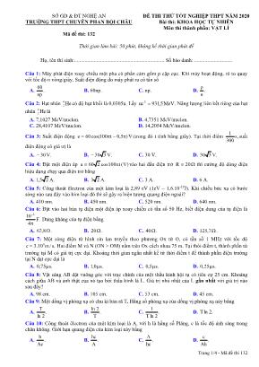 Đề thi thử Tốt nghiệp THPT môn Vật lý năm 2020 - Mã đề 132 - Trường THPT chuyên Phan Bội Châu