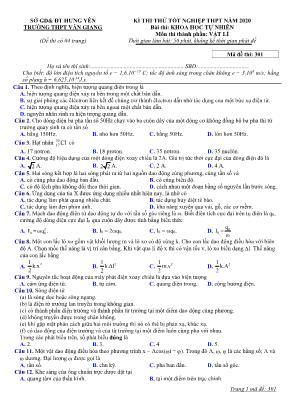 Đề thi thử Tốt nghiệp THPT môn Vật lý năm 2020 - Mã đề 301 - Trường THPT Văn Giang