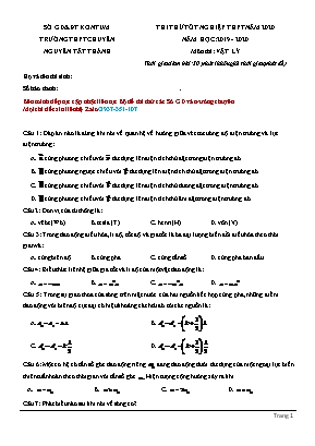 Đề thi thử Tốt nghiệp THPT môn Vật lý - Năm học 2019-2020 - Trường THPT chuyên Nguyễn Tất Thành