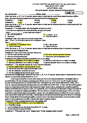Đề thi thử Tốt nghiệp THPT và Đại học lần 1 môn Tiếng Anh - Mã đề 220 - Năm học 2019-2020 (Kèm đáp án)