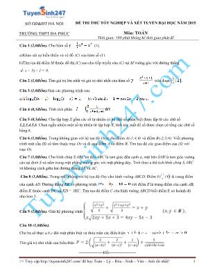 Đề thi thử Tốt nghiệp và xét tuyển Đại học môn Toán năm 2015 - Trường THPT Đa Phúc (Có đáp án)