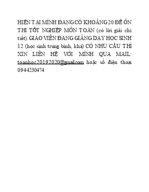 Đề thi thử Trung học Phổ thông Quốc gia môn Toán năm 2019 (Có đáp án)