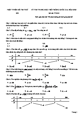 Đề thi thử Trung học Phổ thông Quốc gia môn Toán năm 2020 - Mã đề 009