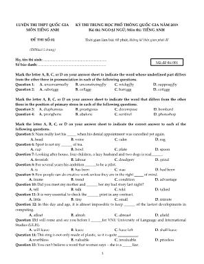 Đề thi Trung học Phổ thông Quốc gia môn Tiếng Anh năm 2019 - Mã đề 001