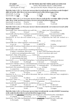 Đề thi Trung học Phổ thông Quốc gia môn Tiếng Anh năm 2020 (Có đáp án)
