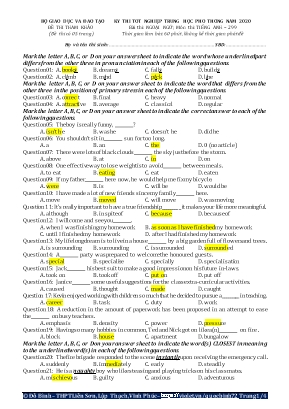Đề thi Trung học Phổ Thông Quốc gia môn Tiếng Anh năm 2020 - Mã đề 299 - Đỗ Bình (Kèm đáp án)