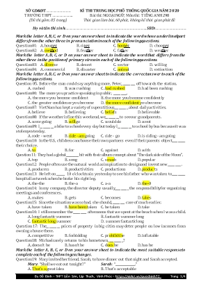Đề thi Trung học Phổ Thông Quốc gia môn Tiếng Anh năm 2020 - Mã đề 298 - Đỗ Bình (Kèm đáp án)