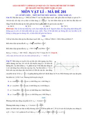 Giải chi tiết và bình luận một số câu trong đề thi thử Tốt nghiệp THPT môn Vật lý năm 2020 - Liên trường THPT Nghệ An - Mã đề 201