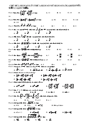 Giáo án dạy thêm môn Toán Lớp 12 - Chủ đề 2: Hàm số lũy thừa - Hàm số mũ - Hàm số lôgarit (10 tiết)