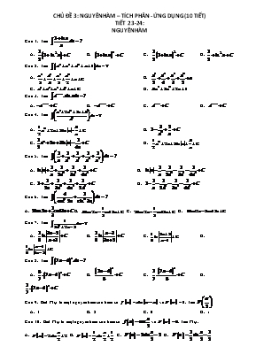 Giáo án dạy thêm môn Toán Lớp 12 - Chủ đề 3: Nguyên hàm – Tích phân - Ứng dụng (10 tiết)