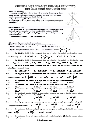 Giáo án dạy thêm môn Toán Lớp 12 - Chủ đề 6: Mặt nón - Mặt trụ - mặt cầu (7 tiết)
