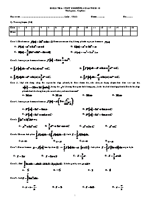 Kiểm tra 1 tiết Chương 3 môn Toán - Giải tích Lớp 12