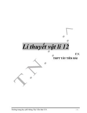 Lí thuyết Vật lí 12 - Trường THPT Tây Tiền Hải