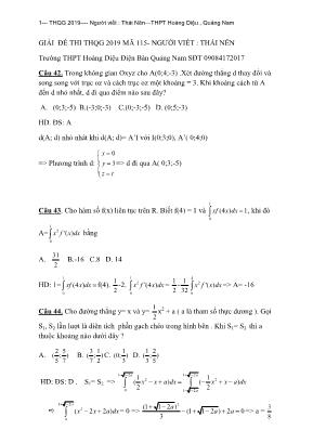 Lời giải mã đề 115 đề thi THPT Quốc gia môn Toán năm 2019 - Thái Nên
