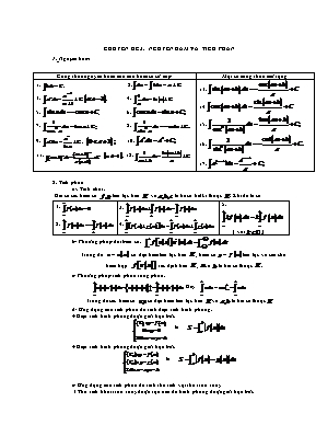 Lý thuyết tổng hợp Giải tích Lớp 12 - Chuyên đề 3: Nguyên hàm và tích phân