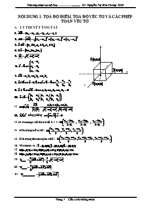 Tài liệu luyện thi THPT Quốc gia môn Toán - Nội dung 1: Tọa độ điểm, tọa độ véc tơ và các phép toán véc tơ - Nguyễn Thị Kim Cương