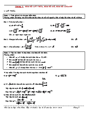 Tài liệu ôn tập học kỳ I môn Toán Lớp 12 - Chương II: Hàm số luỹ thừa, hàm số mũ, hàm số logarit - Năm học 2012-2013