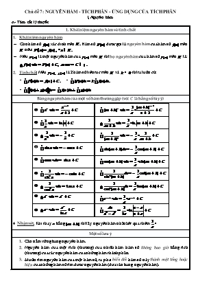 Tài liệu ôn thi THPT Quốc gia môn Toán Lớp 12 - Chủ đề 7: Nguyên hàm - Tích phân - Ứng dụng của tích phân