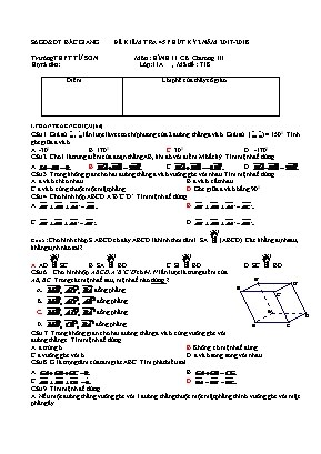 3 Đề kiểm tra 1 tiết Chương III môn Hình học Lớp 11 (Cơ bản) - Năm học 2017-2018 - Trường THPT Tứ Sơn