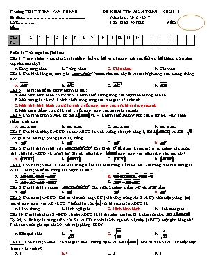 4 Đề kiểm tra môn Toán Khối 11 - Năm học 2016-2017 - Trường THPT Trần Văn Thành (Có đáp án)