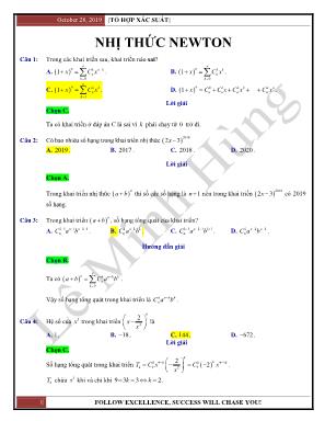 Bài tập Đại số Lớp 11: Nhị thức Newton - Lê Minh Hùng