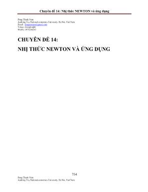 Bài tập Đại số và Giải tích Lớp 11 - Chuyên đề 14: Nhị thức Newton và ứng dụng - Đặng Thành Nam