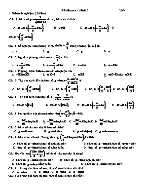 Đề kiểm tra 1 tiết số 3 môn Đại số và Giải tích Lớp 11